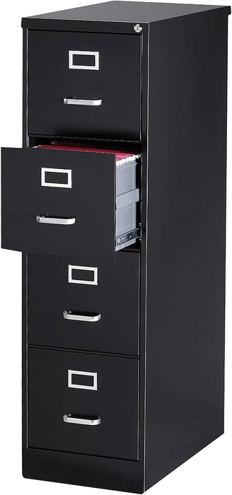 4-Drawer Vertical File Cabinet, Letter/Legal, Locking, Black