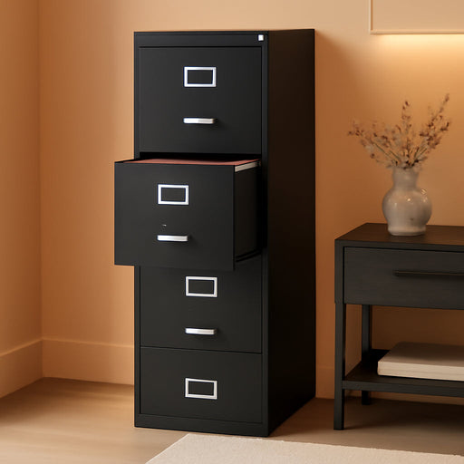 4-Drawer Vertical File Cabinet, Letter/Legal, Locking, Black