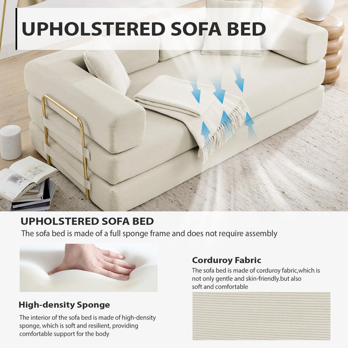 78Inch Convertible Sleeper Sofa Bed BeigeUpholstery