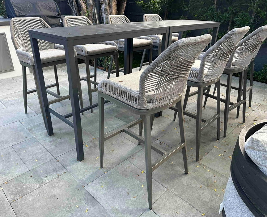 Counter Height Bar Stools Set of 4 Woven Aluminum Modern Barstools with Back and Arms for Patio Balcony Pool Accent Outdoor Kitchen Counter Stool Chairs