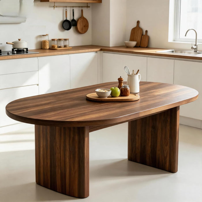 Oval Dining Table 70Inch Double Pedestal BrownFinish
