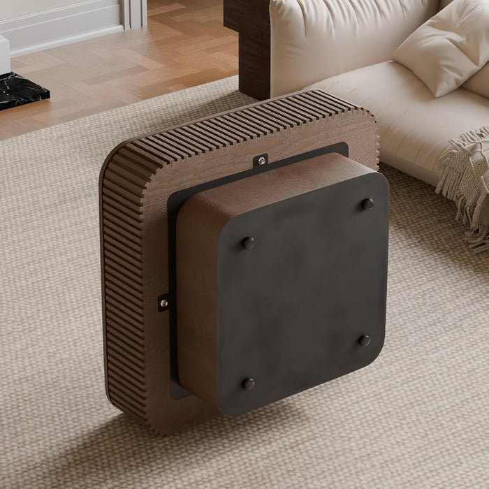 31.5" Square Coffee Table with Hidden Storage Compartment, Modern Handcraft Fluted Drum Coffee Table, Wooden Square Center Table Cocktail Tea Table with Sturdy Pedestal for Living Room,Walnut