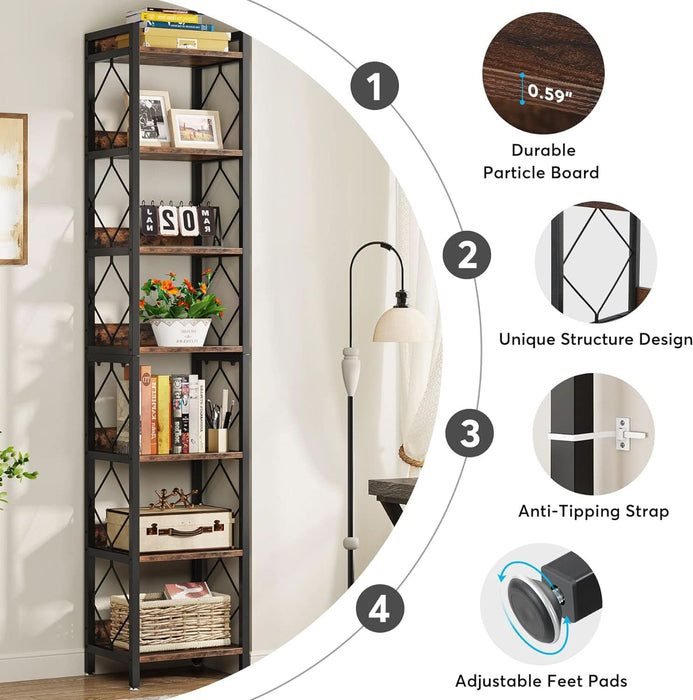 Tall Slim SevenTier Bookshelf CornerDisplayShelf Brown