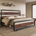 Full Size Metal Bed Frame with Wooden Headboard, Mahogany
