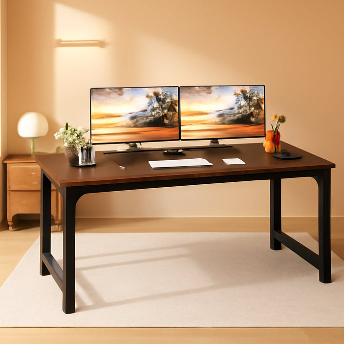 63 Inch Large Executive Computer Office Desk, Brown+Black