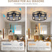 Caged Ceiling Fan with Light Flush Mount, 20 Inch Low Profile Black Fandelier with Remote, Bladeless Ceiling Fans with Lights for Bedroom Kitchen Dining Room (Bulb Not Included)