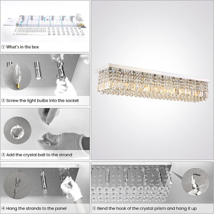 Rectangular Crystal Chandelier 10 Lights Chrome Fixture