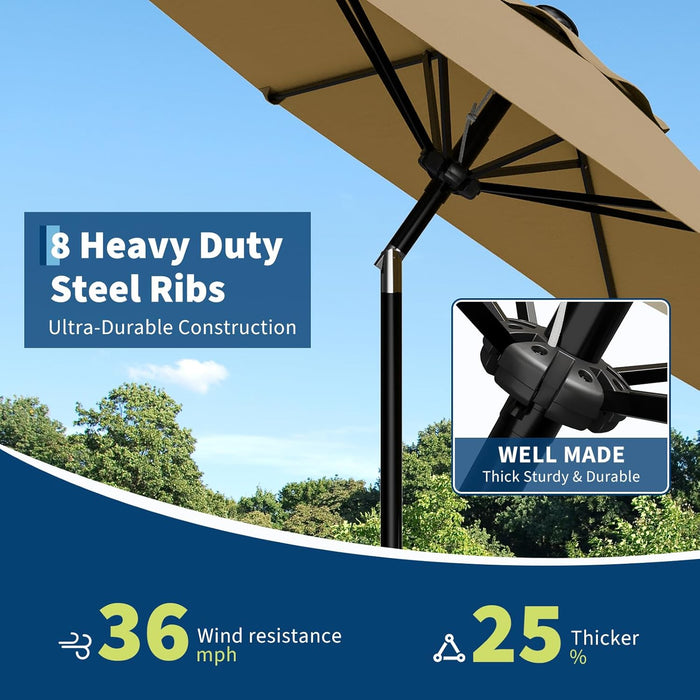 9FT Patio Umbrella - Outdoor Table Umbrella with Smooth Crank Lift, Push Button Tilt and 8 Sturdy Ribs - Market Umbrella UV Protection Waterproof for Pool, Deck, Yard, Garden