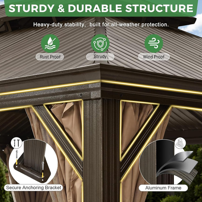 12x16 Hardtop Gazebo With Drainage System Weatherproof