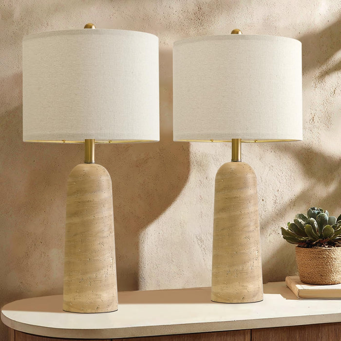 27.25" Modern Table Lamp Set of 2, Warm Beige Resin Lamp with Natural Stone Look, Lamps for Living Room with Linen Shades, Bedside Lamp for Bedroom, Living Room, Nightstand, Entryway