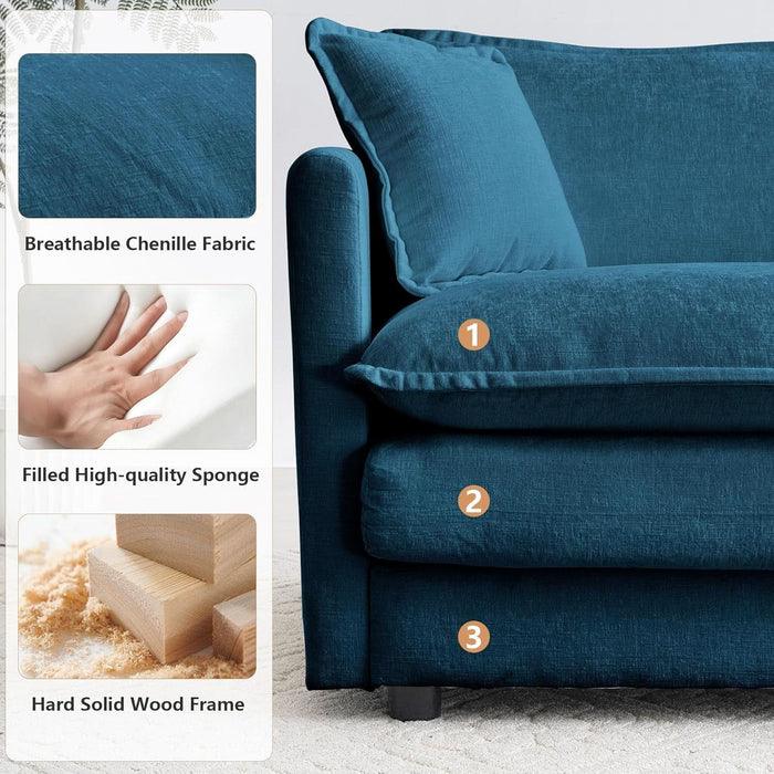Luxury 3 Piece Sofa Set, 2 Pieces of Single Sofa and 1 Piece of 3 Seater Sofa, Modern Chenille Comfy Cloud Couches Set with 7 Pillows for Living Room Office, Blue