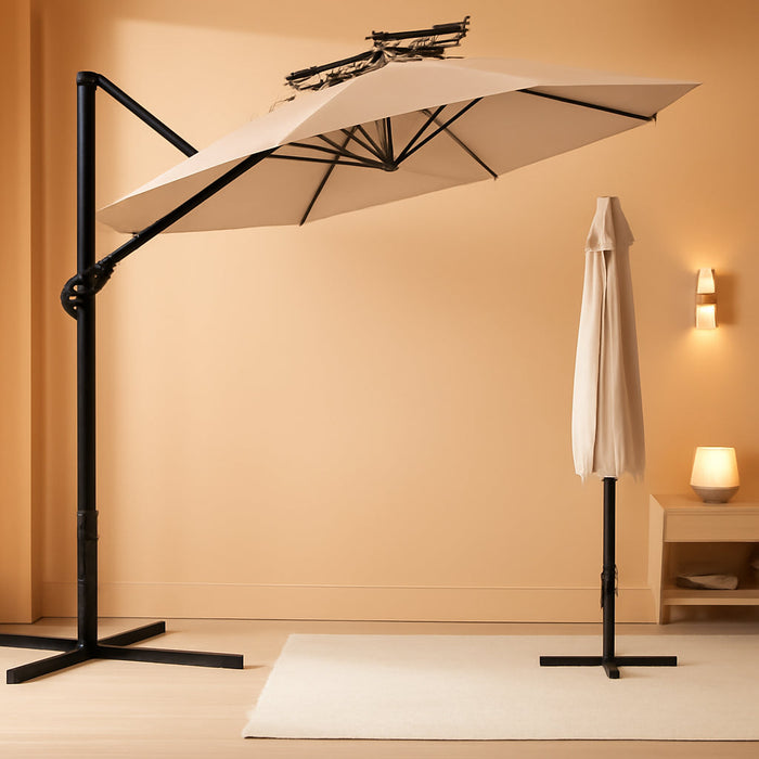10FT Patio Umbrella, Offset Cantilever Umbrella with UV Protection, Fade Resistant Polyester Fabric, Easy Tilt Adjustment Pool Umbrellas Outdoor for Deck, Garden, Backyard