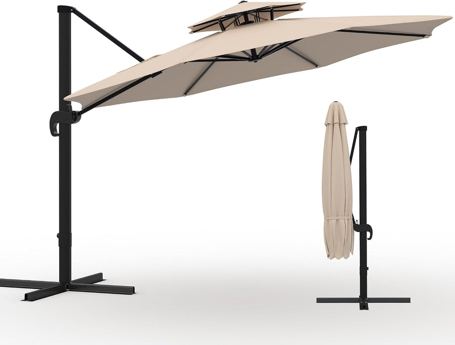 10FT Patio Umbrella, Offset Cantilever Umbrella with UV Protection, Fade Resistant Polyester Fabric, Easy Tilt Adjustment Pool Umbrellas Outdoor for Deck, Garden, Backyard