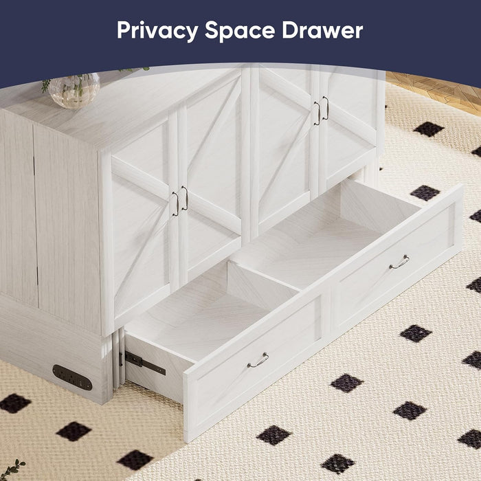 White Queen Murphy Cabinet Bed With StorageDrawers
