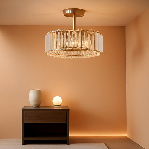 Gold Crystal Chandelier Semi Flush Mount Luminaire