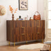 Dark Walnut Fluted 6 Drawers Dresser for Bedroom with Gold Handle