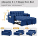 3 in 1 Convertible Sleeper Sofa Bed, Futon Couches for Living Room with Side Pocket | Adjustable Backrest| Velvet Fabric | Pull Out Couch | Recliner Loveseat | Sectional Sofa, Blue