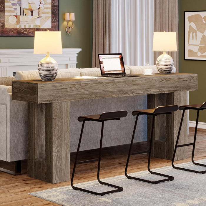 63-Inch Long Console Table, Wooden Rectangular Sofa Table behind the Couch, Farmhouse Entryway Table for Entrance, Hallway, Living Room (Grey)