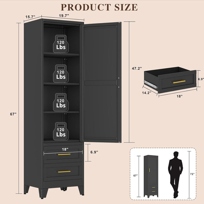 Tall Black Metal Storage Cabinet IndustrialGrade 67Inch