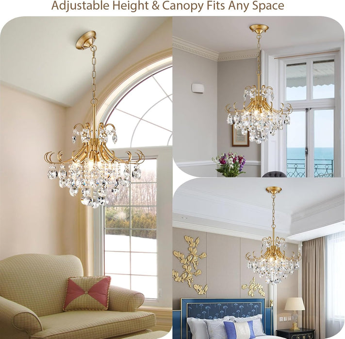 Golden Crystal Chandeliers 4 Light Dining Fixtures