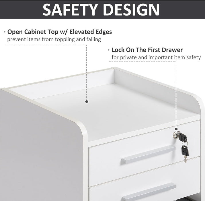 3 Drawer Vertical File Cabinet Lock 15.4" X 15.7" X 25.7" White