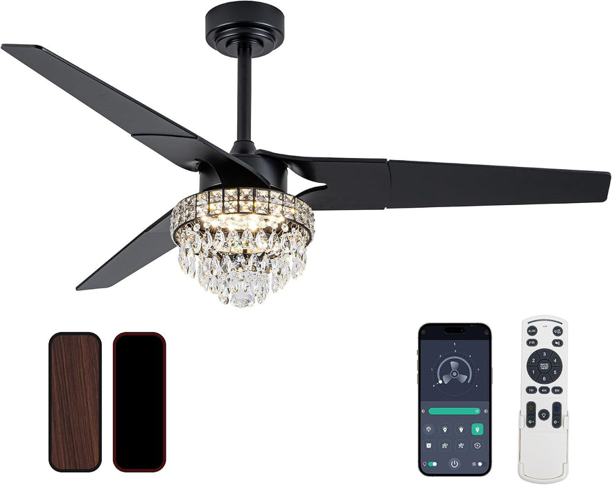 Premium Black Crystal Chandelier Ceiling Fan Remote