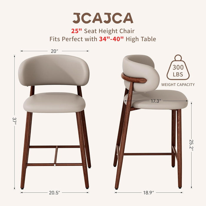 Bar Stools Set of 4 Counter Height Barstool Metal Kitchen Counter Height Bar Stool Island Chairs 26 Inch, Walnut/Khaki