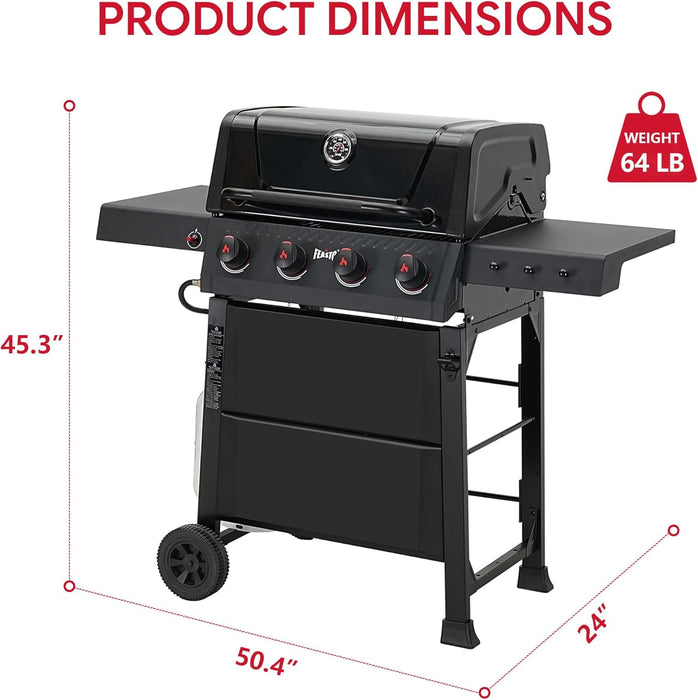 4-Burner Gas Grill with Side Tables, 36,000 BTU, 559 Sq. In., Black | Outdoor Propane BBQ Grill with Premium Enameled Coated Chamber Body & Porcelain-Enameled Grates for Deck Party & Patio BBQ