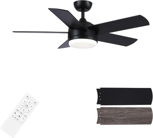 44 Inch Black Ceiling Fan with Light and Remote Control.Noiseless,Dimmable,3Cct,6 Speeds Reversible, DC Ceiling Fans for Indoor or Covered Outdoor Use.Etl Listed