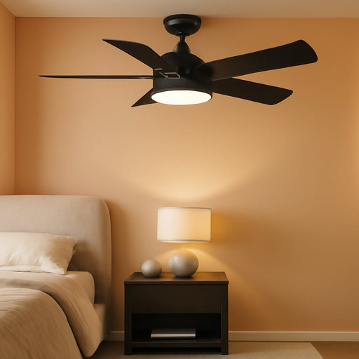 44 Inch Black Ceiling Fan with Light and Remote Control.Noiseless,Dimmable,3Cct,6 Speeds Reversible, DC Ceiling Fans for Indoor or Covered Outdoor Use.Etl Listed