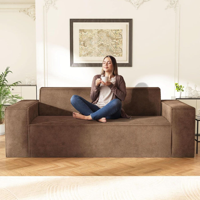 Sofa-In-A-Box, Memory Foam 3-Seater Couch, No Installation & Easy to Transport, Deep Seat Modern Sofa with Corduroy Fabric, Couch for Living Room, Bedroom, Apartment, Home Office, Brown