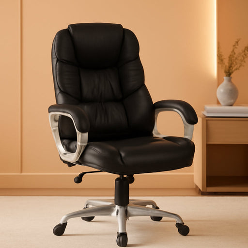 Office Chair Computer High Back Adjustable Ergonomic Desk Chair Executive PU Leather Swivel Task Chair with Armrests Lumbar Support (Black)