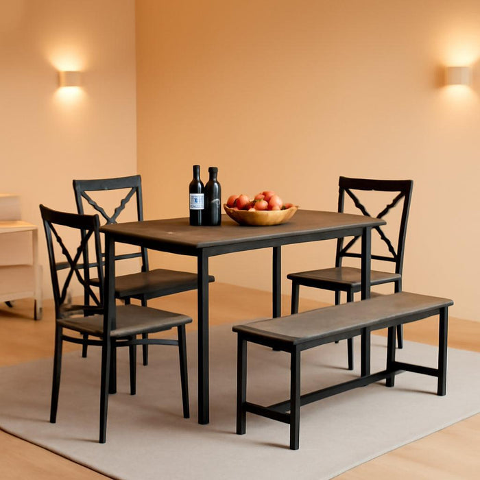6 Pieces Dining Set 6-Piece Kitchen Table Set Perfect, Easy Assembly Seater for Indoor Home, Dinner, Kitchen, Gray（1 Table+4Chair+1Stool
