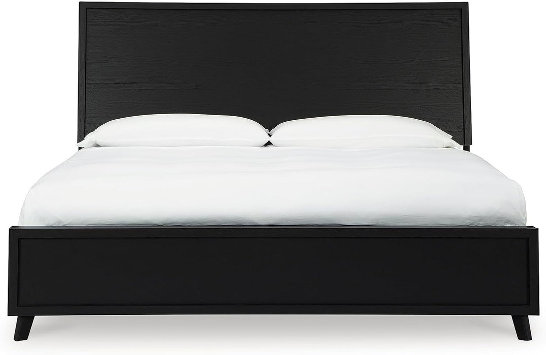 Signature Design by Ashley Danziar Modern King Panel Platform Bed with Angled Legs, Foundation or Box Spring Not Needed, Black