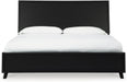 Signature Design by Ashley Danziar Modern King Panel Platform Bed with Angled Legs, Foundation or Box Spring Not Needed, Black