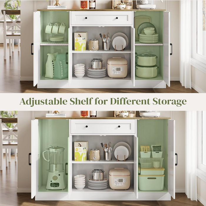 Sideboard Buffet Cabinet with Storage, Wood Modern Farmhouse Kitchen Cabinets with Doors and Drawer for Living Room, Hallway, Entryway (Oak White)