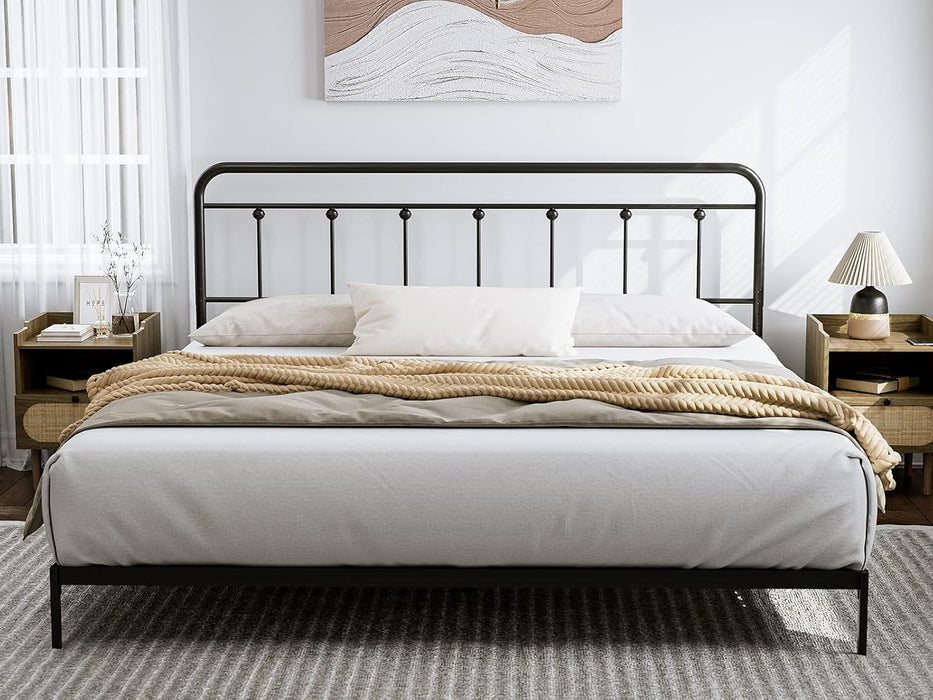 Metal King Size Headboard, Adjustable Height, Farmhouse Victorian Style, Easy Assembly, Steel Headboard Only for Bedroom, Black