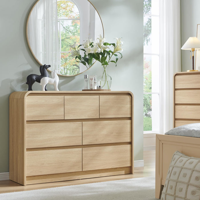 Contemporary Oak Seven Drawer Dresser With Texture