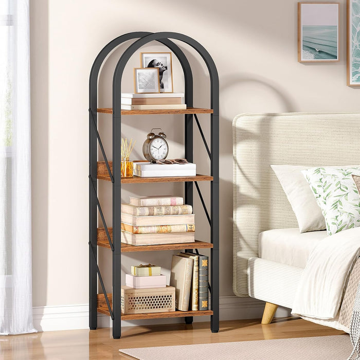 Small 4Tier Arched Bookshelf Industrial Metal Frame