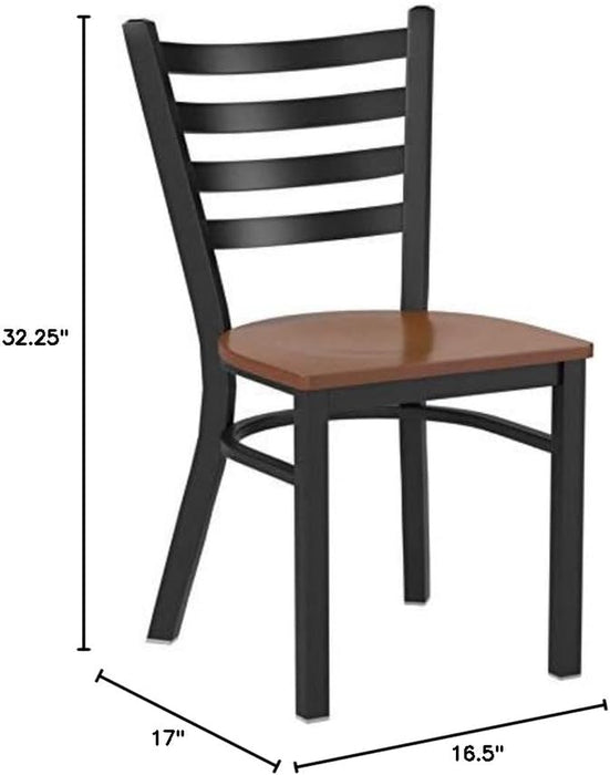 2 Pack HERCULES Series Black Ladder Back Metal Restaurant Chair - Cherry Wood Seat