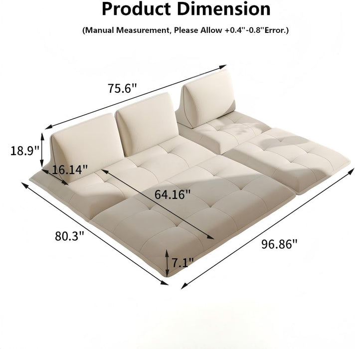 Beige Microfiber Sectional Sofa Daybed With Ottoman