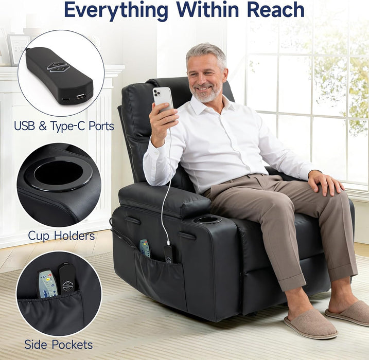 Power Lift Recliner Electric Chair for Elderly with USB Charge Port, Black