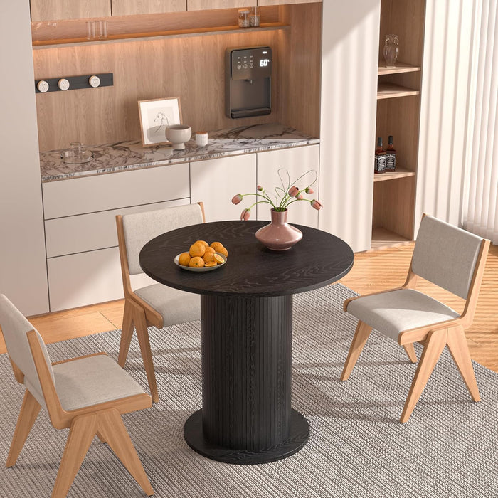 31.5 Inch round Dining Table for 2, Modern Farmhouse Kitchen Table, Small Circle Dining Tables with Wood Strip Base for Kitchen Living Room (Black)