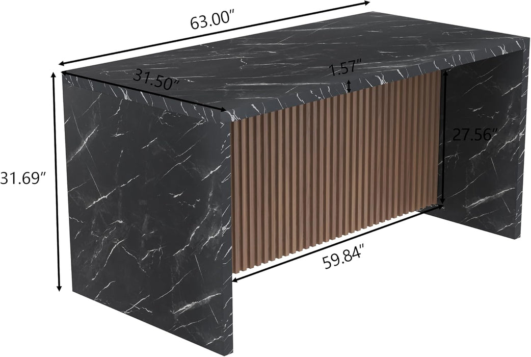 63" Large Imitation Marble Dining Table for 4-6 People(Patent Pending) | Island Table with LED Light,Mordern Marble Stripes Kitchen Dining Table with Grille Design for Dining Room,Living Room(Black)