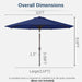 11FT Patio Umbrella, Outdoor Umbrella with with 8 Sturdy Fiberglass Ribs,Market Table Umbrella with Push Button Tilt and Crank,Suit for Backyard,Garden,Pool,Deck(Navy)