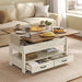 Coffee Table Lift Top, 3 in 1 Center Table with Storage, Gas Spring, 2 Drawers and 3 Hidden Compartments, Open Shelf, for Living Room, Home Office, Honey Brown and Rustic White ULCT254W01