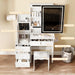 Vanity Desk Set with Sliding Lighted Mirror, Makeup Dressing Table with 4 Drawers & 9 Storage Spaces, Hidden Compartments and Cushioned Stool for Bedroom, White