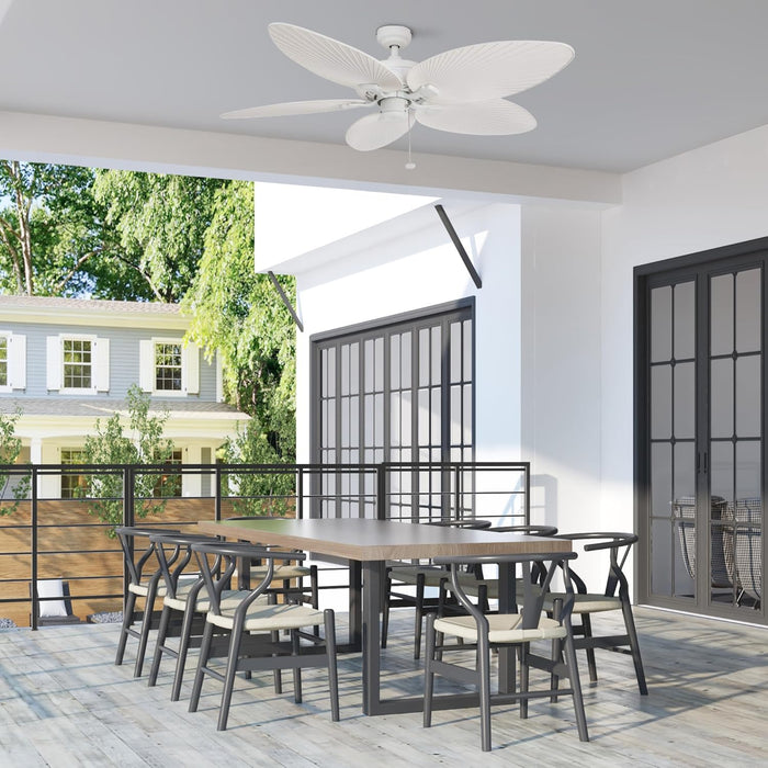 Ceiling Fans Palm Island Tropical 52 Inch Ceiling Fan, Outdoor Ceiling Fan with Pull Chain, Dual Mount 5 Palm Leaf Blade Design, ETL Wet Rated, White (50200-01)