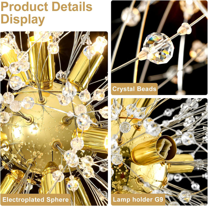 Gold Nine Light Crystal Chandelier Pendant Lighting