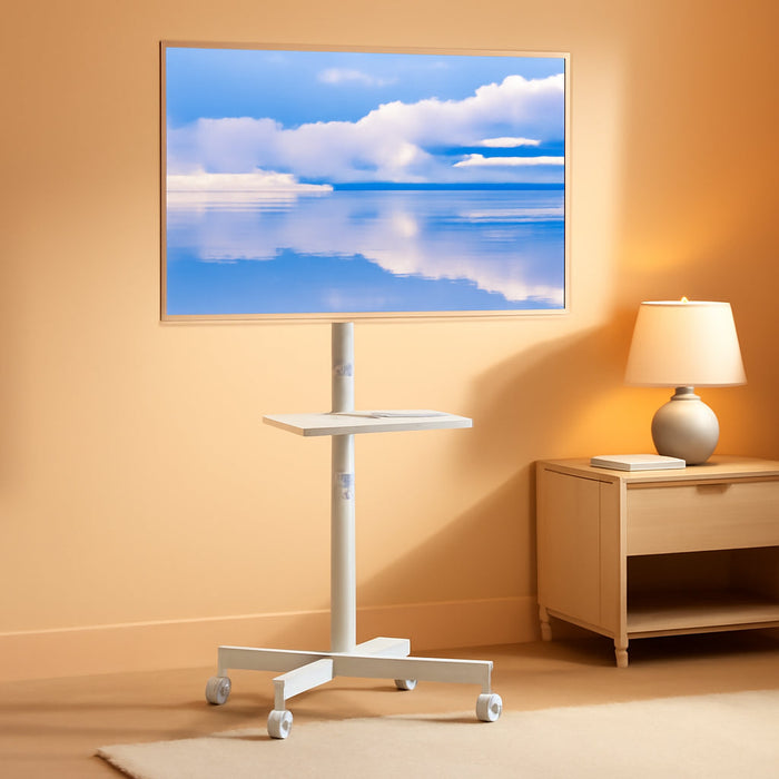 Mobile TV Stand, Rolling TV Stand for 23-60 Inch Screens, Adjustable Floor TV Stand with Locking Wheels and Media Shelf, Compatible with VESA 75X75Mm to 400X400Mm, Holds up to 88 Lbs,White